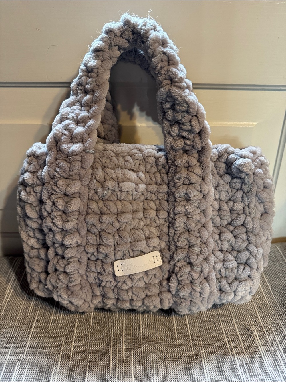 Cozy Plush Knit Tote Bag - Gray